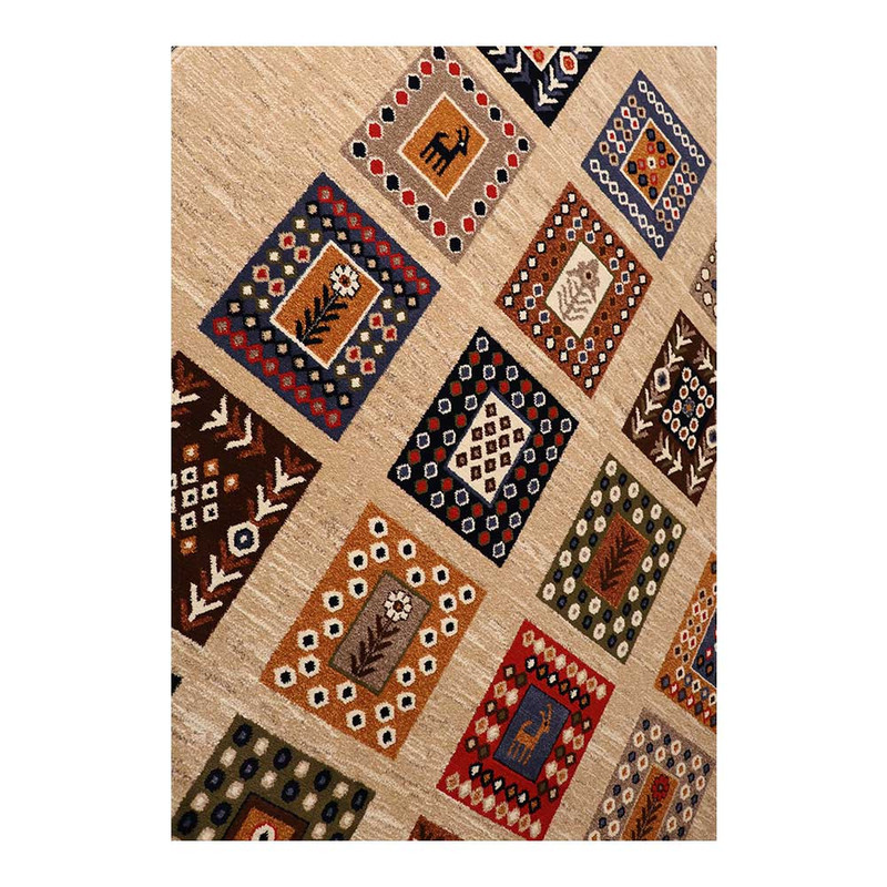 فرش ماشینی 320 شانه زمینه کرم حاشیه کرم مدل شاهسون کد SH-B072-8800