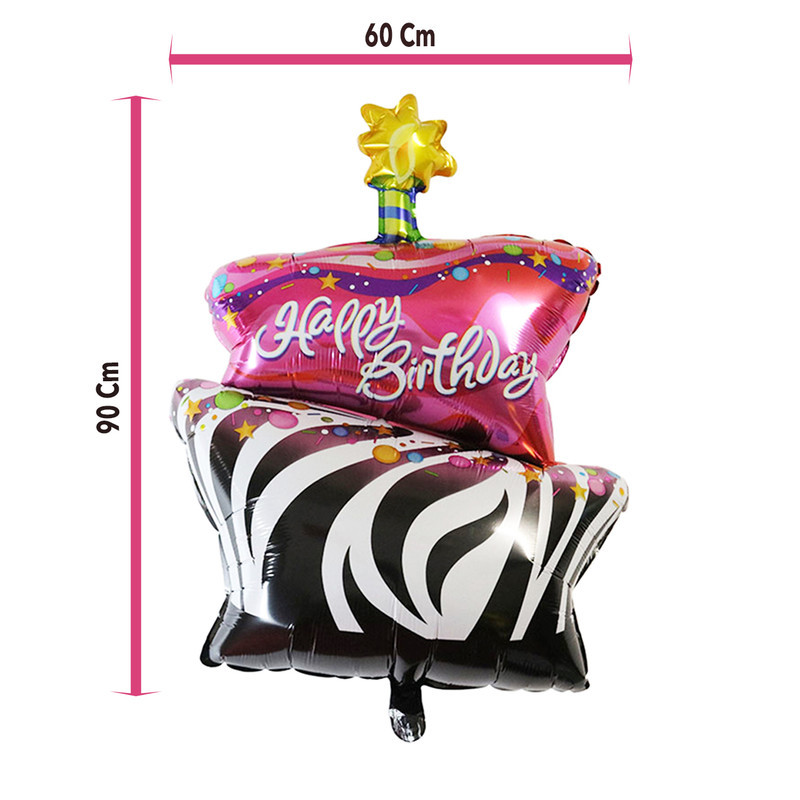 بادکنک فویلی لاکی بالونز مدل happy birthday طرح کیک دوطبقه