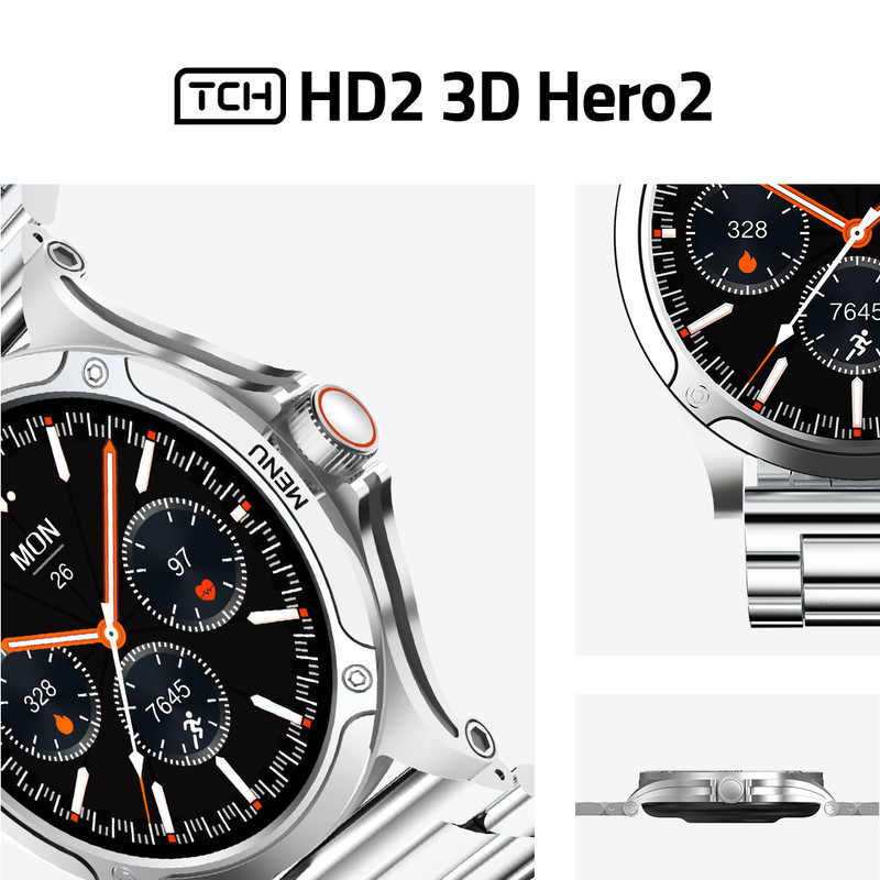 ساعت هوشمند تی سی اچ مدل TCH HD2 3D Hero2 دارای قابلیت های کنترل موسیقی (Music Player)، پشتیبانی از زبان فارسی در منو و سیستم‌عامل، قابلیت مکالمه از طریق بلوتوث بند فلز