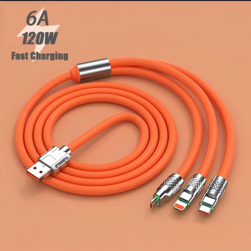 کابل تبدیل USB به micro USB  لایتنینگ  USB-C پسنجر لاین مدل 3in1 ZINC ALLOY 120W طول 1.2 متر