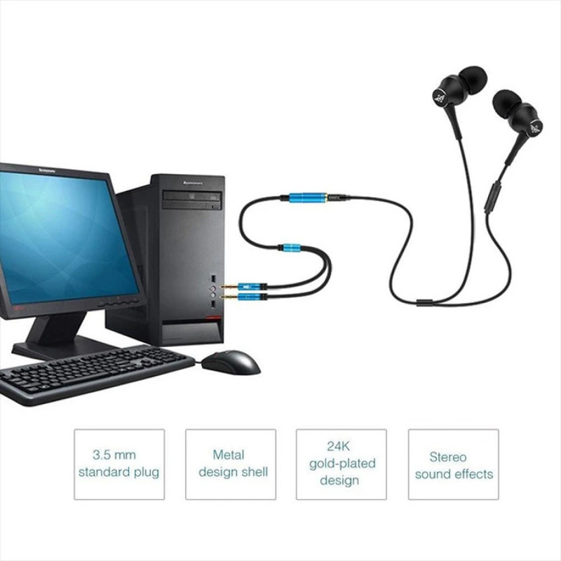 کابل تبدیل 1 به 2 جک 3.5 میلی متری مدل 034 به طول 0.3 متر