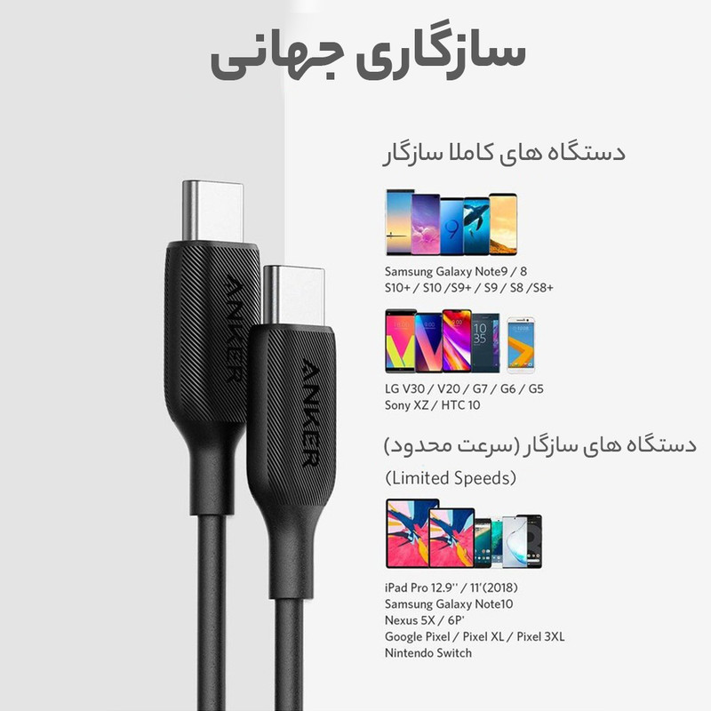کابل USB-C انکر مدل A8852H11 طول 0.9 متر