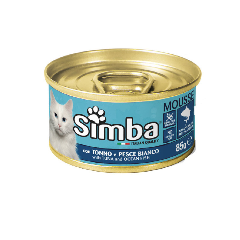کنسرو غذای گربه بالغ مونژه مدل Simba Mousse Tuna and Ocean Fish با طعم ماهی وزن 85 گرم