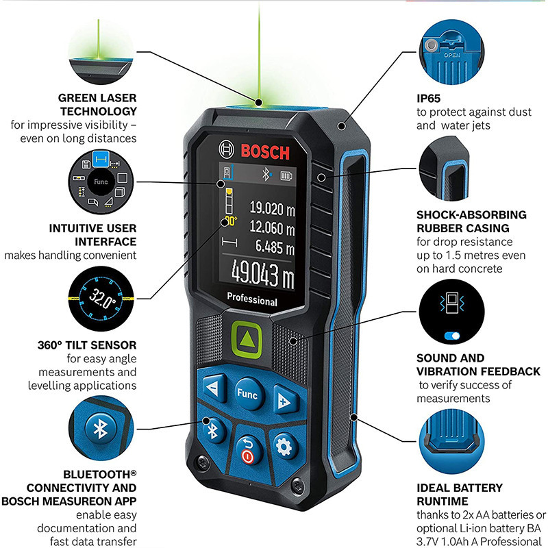 متر لیزری بوش مدل فوق هوشمند نور سبز GLM 50-27 CG Professional