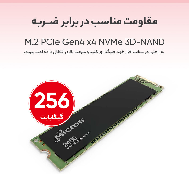 اس اس دی اینترنال میکرون مدل Micron 2450 256GB M.2 PCIe Gen4 x4 NVMe 3D-NAND ظرفیت 256 گیگابایت