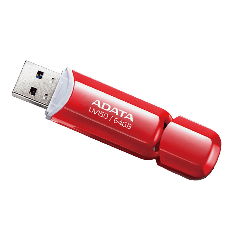فلش مموری ای دیتا مدل UV150 ظرفیت 64 گیگابایت، رابط USB 3.2 Gen1، سرعت خواندن 90 مگابایت بر ثانیه، طراحی درپوش‌دار، سازگار با گوشی، تبلت، کامپیوتر و تلویزیون