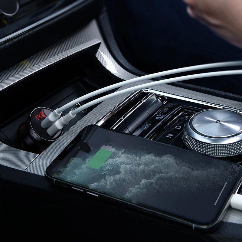 شارژر فندکی  باسئوس مدل Car Charger Suit-24W به همراه کابل تبدیل microUSB USB-C  لایتنینگ