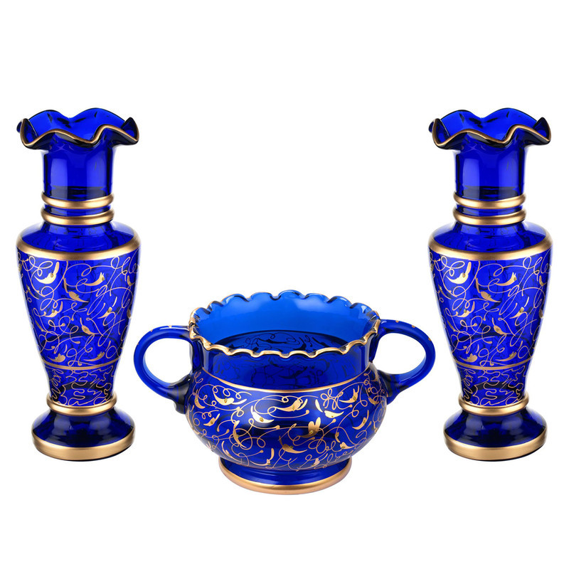 گلدان دکوری شیشه‌ای، ست 3 عددی، ابعاد 8×8×25 سانتی‌متر، وزن 611 گرم