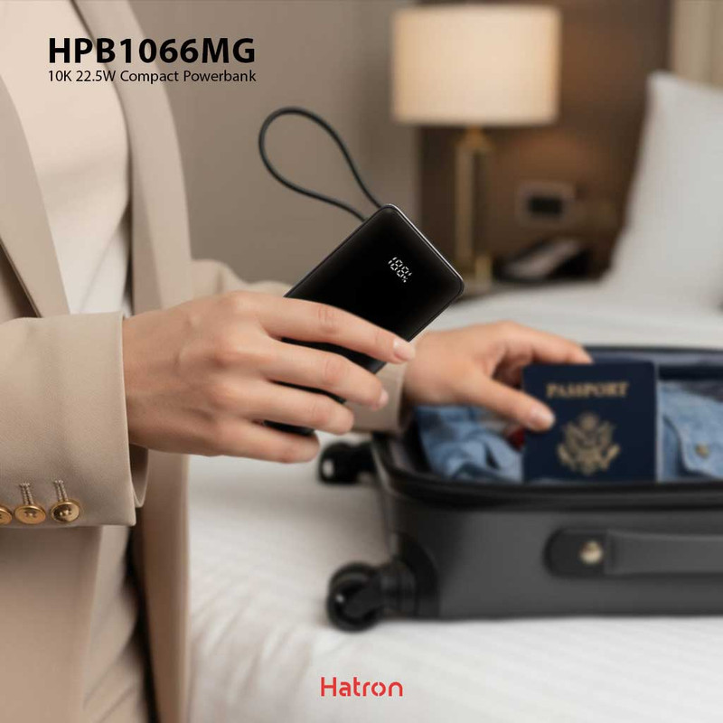 پاوربانک 22.5 وات هترون مدل HPB1066MG ظرفیت 10هزار میلی‌آمپرساعت