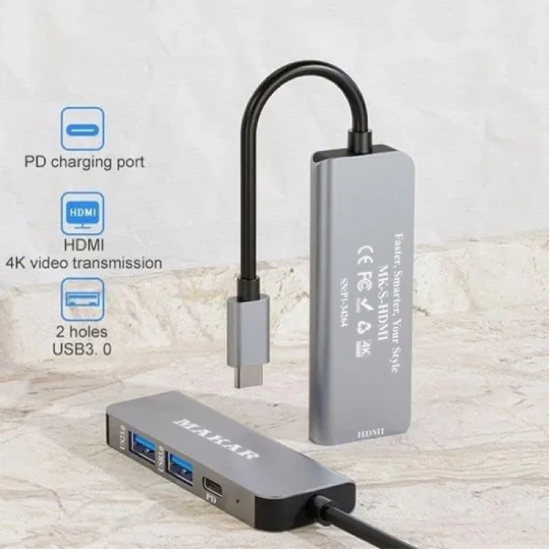 هاب ۴ پورت و مبدل USB-C به HDMI ماکار مدل MK-S-HDMI
