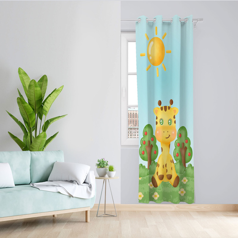 پرده مدل اتاق کودک مخمل پانچی طرح زرافه کد 4232 سایز 140x280 سانتی متر