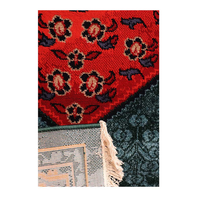 فرش ماشینی 320 شانه زمینه سرمه‌ای حاشیه لاکی مدل ستاره کویر یزد کلکسیون شاهسون کد SH-B057-9033