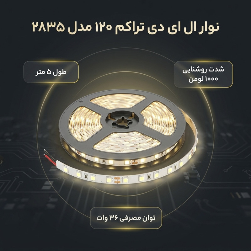 نوار ال ای دی تراکم 120 مدل 2835 طول 5 متر