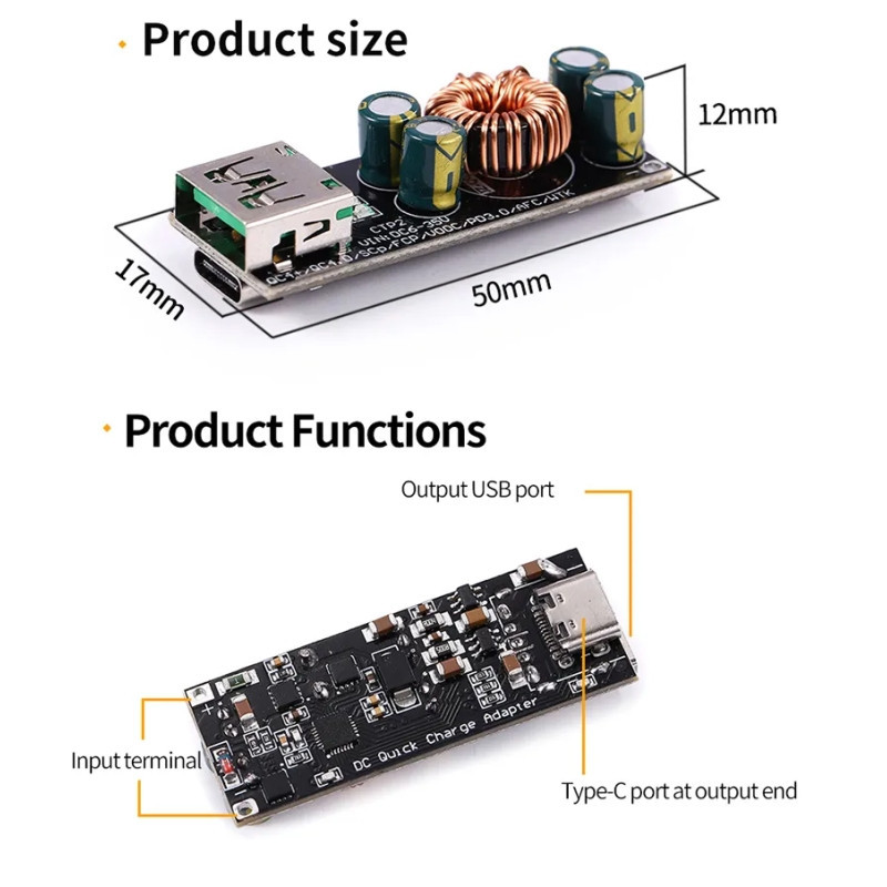 ماژول سوپر فست شارژ USB Type-C مدل QC4.0 به همراه قاب اختصاصی