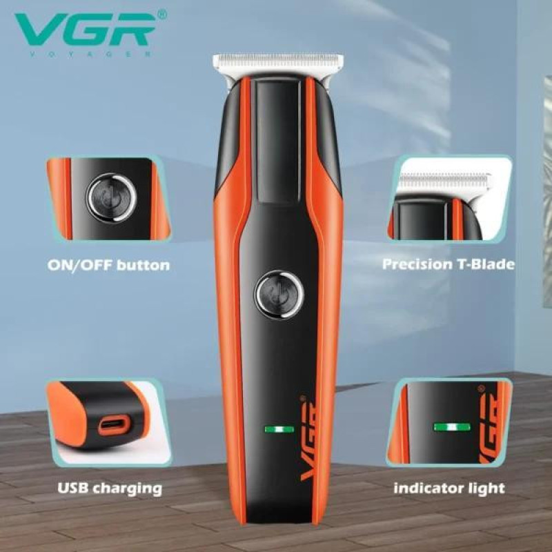 ماشین اصلاح موی سر و صورت وی جی آر مدل V-999 با تیغه استیل پیشرفته، اصلاح دقیق 0.01 میلی‌متر، استفاده خشک و مرطوب، باتری شارژی 90 دقیقه کارکرد و 4 شانه تنظیم طول