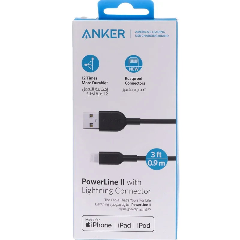 کابل تبدیل USB به لایتنینگ انکر مدل Anker PowerLine A8812 طول 0.9 متر