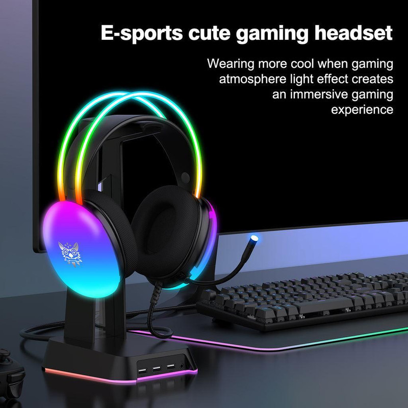 هدست گیمینگ اونیکوما مدل X25 RGB با نویز کنسلینگ میکروفون (ENC)، بدون قابلیت شارژ، اتصال از طریق جک 3.5 میلی متری صدا، دارای دکمه قطع و وصل میکروفون و دکمه کنترل صدا، طراحی ارگونومیک و بالشتک‌های نرم و قابل تنظیم، مقاوم در برابر رطوبت و عرق