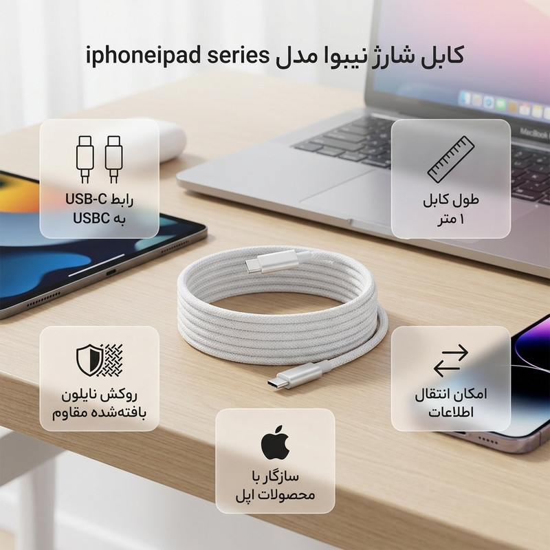 کابل USB-C نیبیوا مدل iphoneipad series طول 1 متر