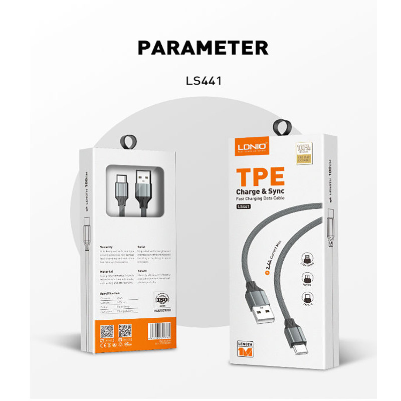 کابل تبدیل USB به USB-C الدینیو مدل LS441 01pl طول 1 متر