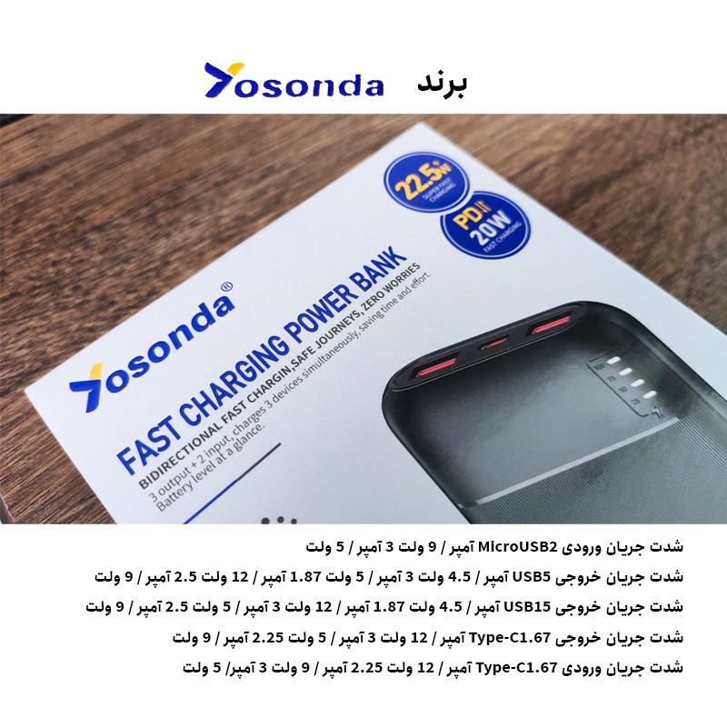 پاوربانک فست شارژ 22.5 وات یوساندا مدل Safe Journeys ظرفیت 10000 میلی‌آمپرساعت
