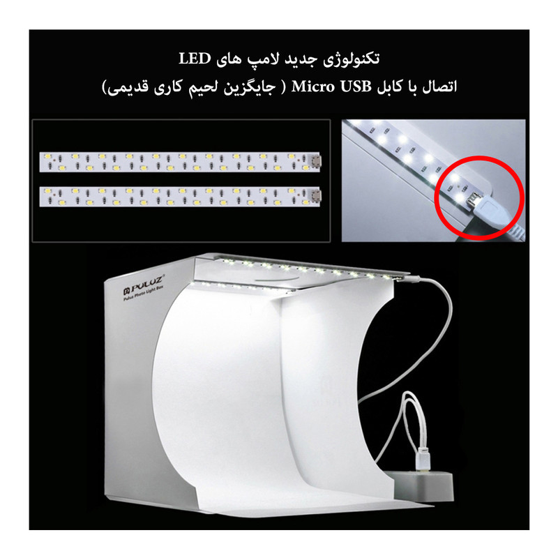 چادر عکاسی پلوز مدل 2xLED Panels ابعاد 24x23x23 سانتی متر
