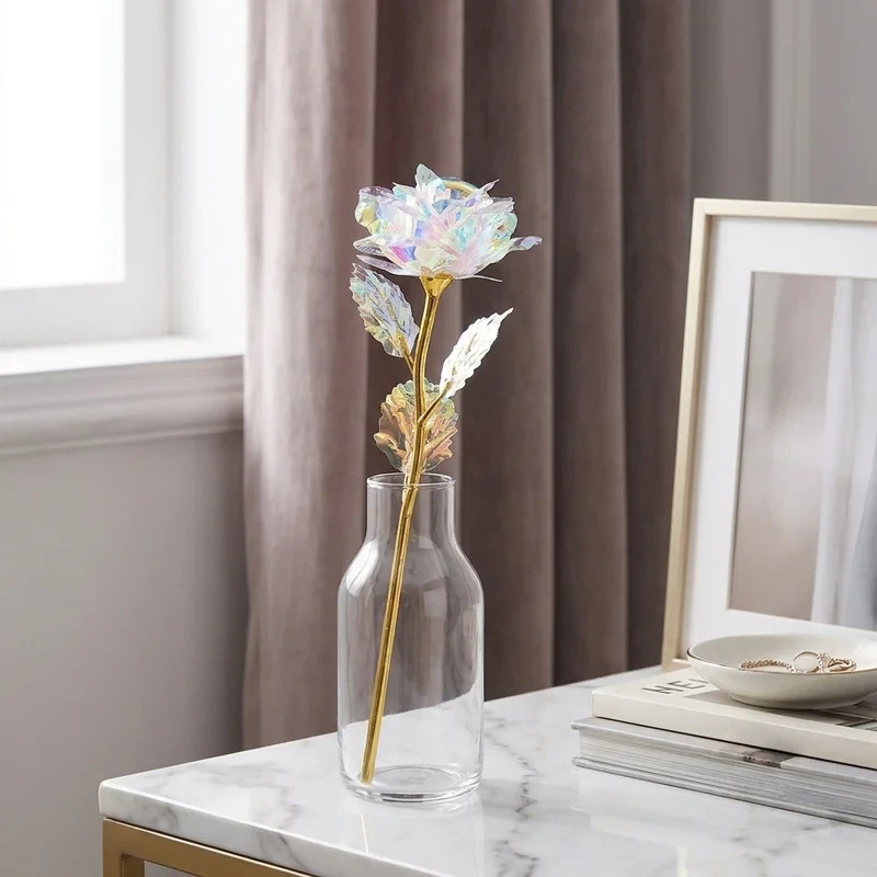 گل مصنوعی شاخه گل رز برای گلدان و دکور میز، ابعاد 23×9×9 سانتی‌متر، وزن 10 گرم