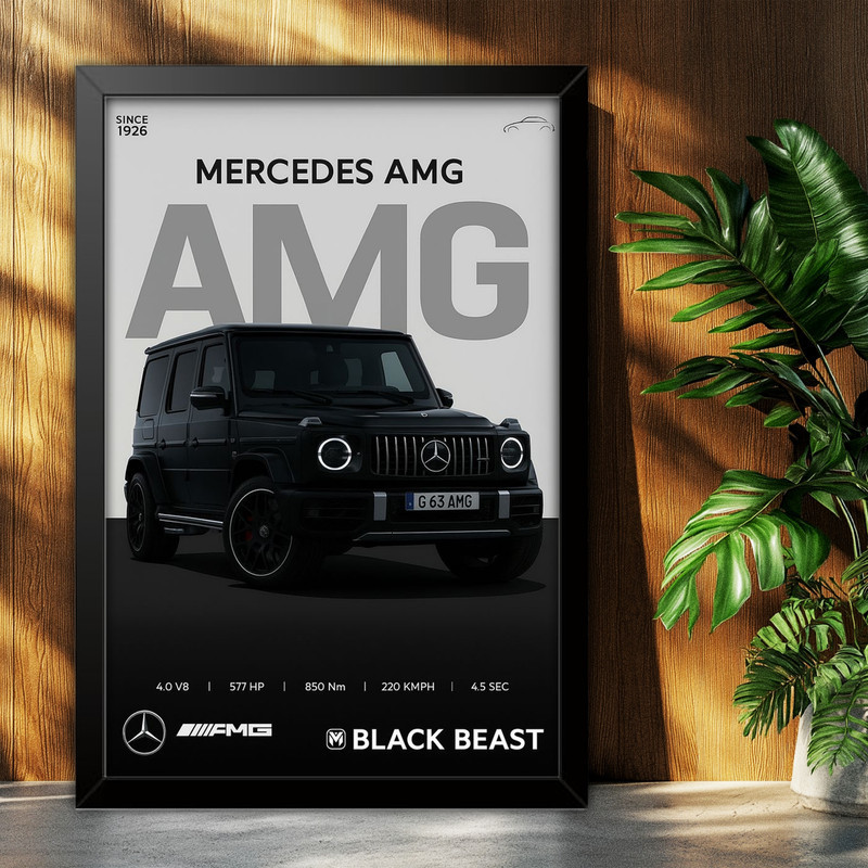 تابلو بکلیت طرح ماشین و خودرو مرسدس بنز Mercedes-Benz G-Class G63 AMG مدل B-po1922 فریم مشکی