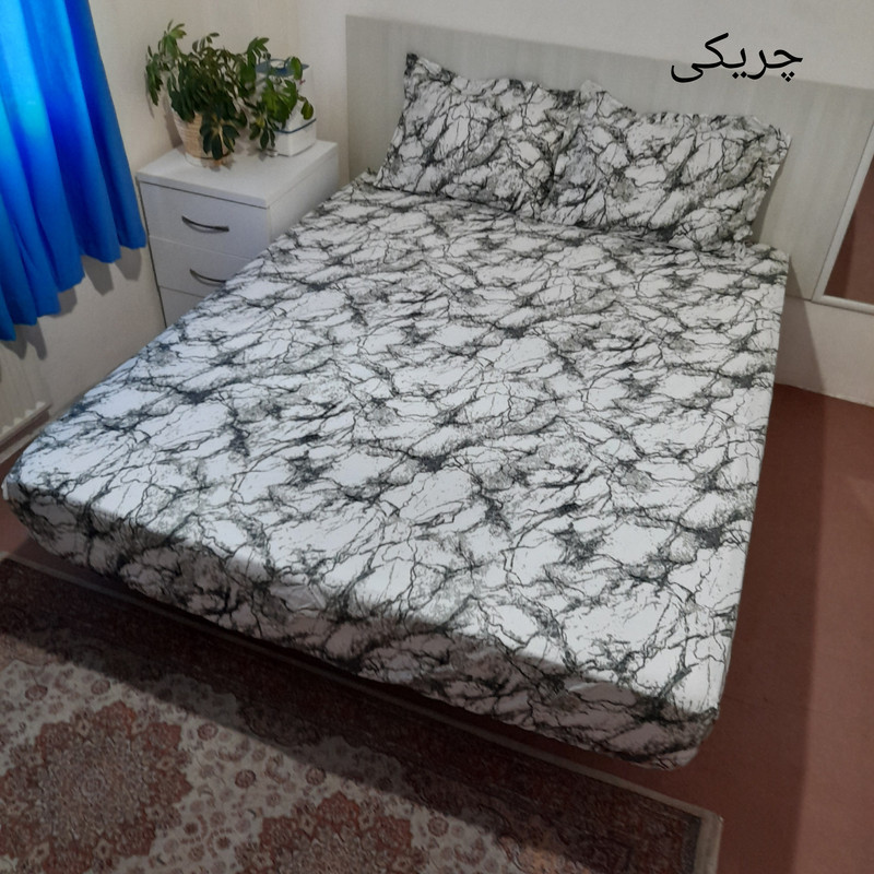 سرویس ملحفه مدل کشدوز niki05.18 طرح ماربل دو نفره سه تکه