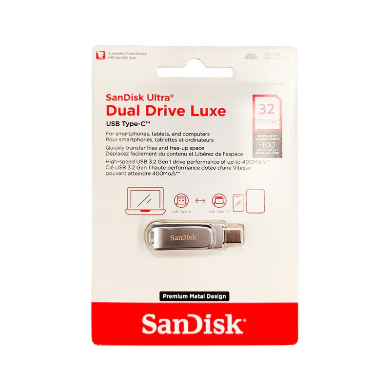 فلش مموری سن دیسک مدل Ultra Dual Drive Luxe ظرفیت 32 گیگابایت با رابط USB 3.2
