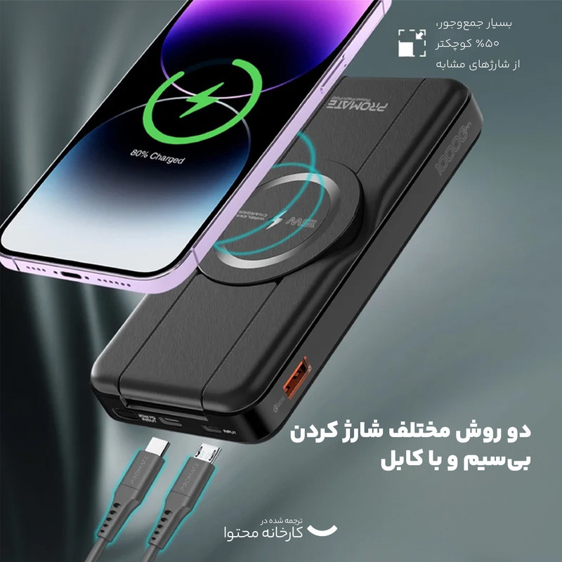 پاوربانک پرومیت مدل POWERPACK-FOLD به ظرفیت 10000 میلی آمپرساعت