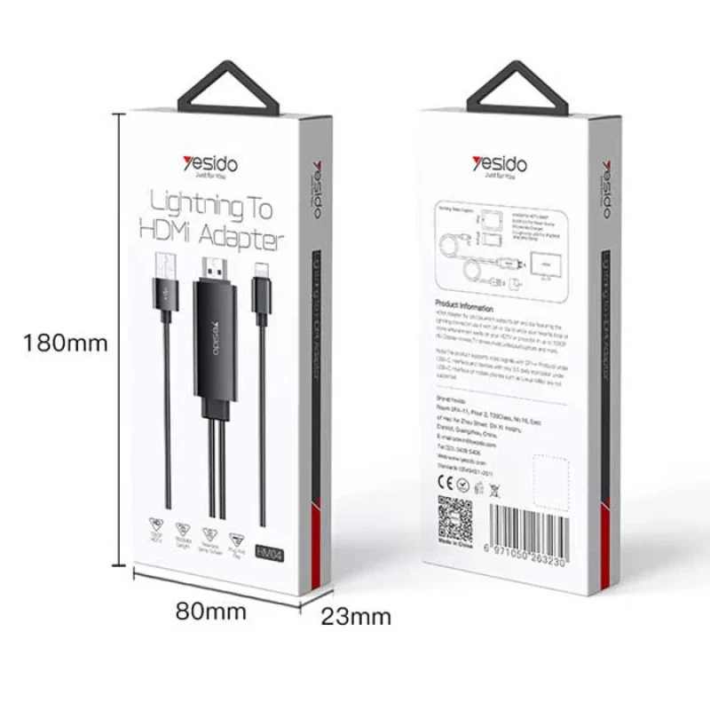 کابل تبدیل لایتنینگ به HDMI usb یسیدو مدل HM04 طول 1.8 متر