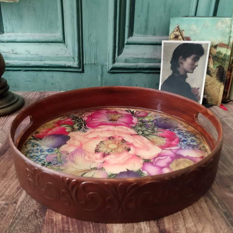 سینی دسته دار مدل باغ گلها سایز 29*29 سانتی متر