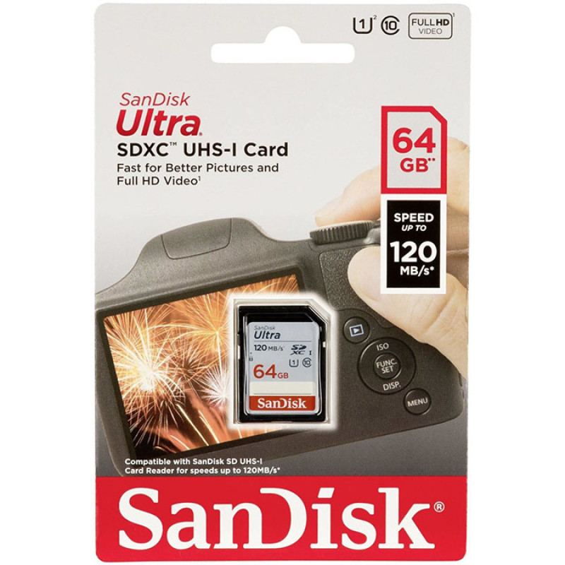 کارت حافظه SDXC سن دیسک مدل Ultra کلاس 10 استاندارد UHS-I U1 سرعت 120MBps ظرفیت 64 گیگابایت