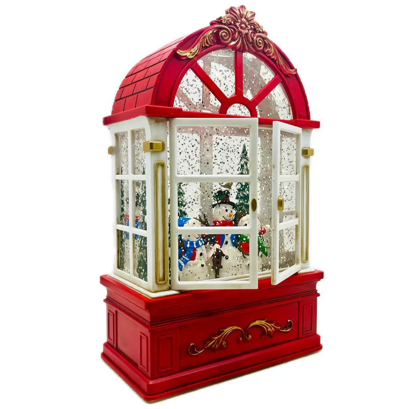 گوی موزیکال مدل پمپی آکواریومی طرح پنجره آدم برفی و کریسمس کد P4221