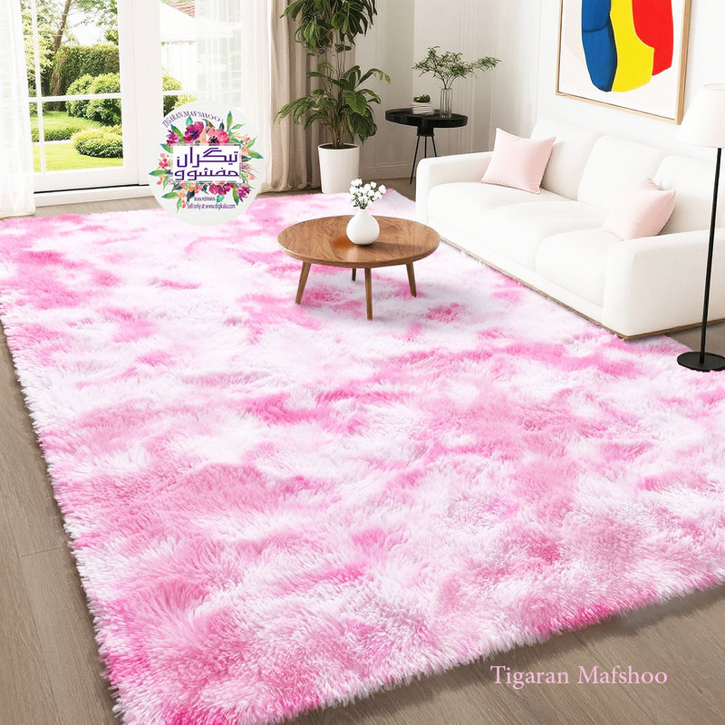 فرش ماشینی 400 شانه تیگران مفشوو زمینه صورتی حاشیه صورتی کمرنگ مدل UNICPINK