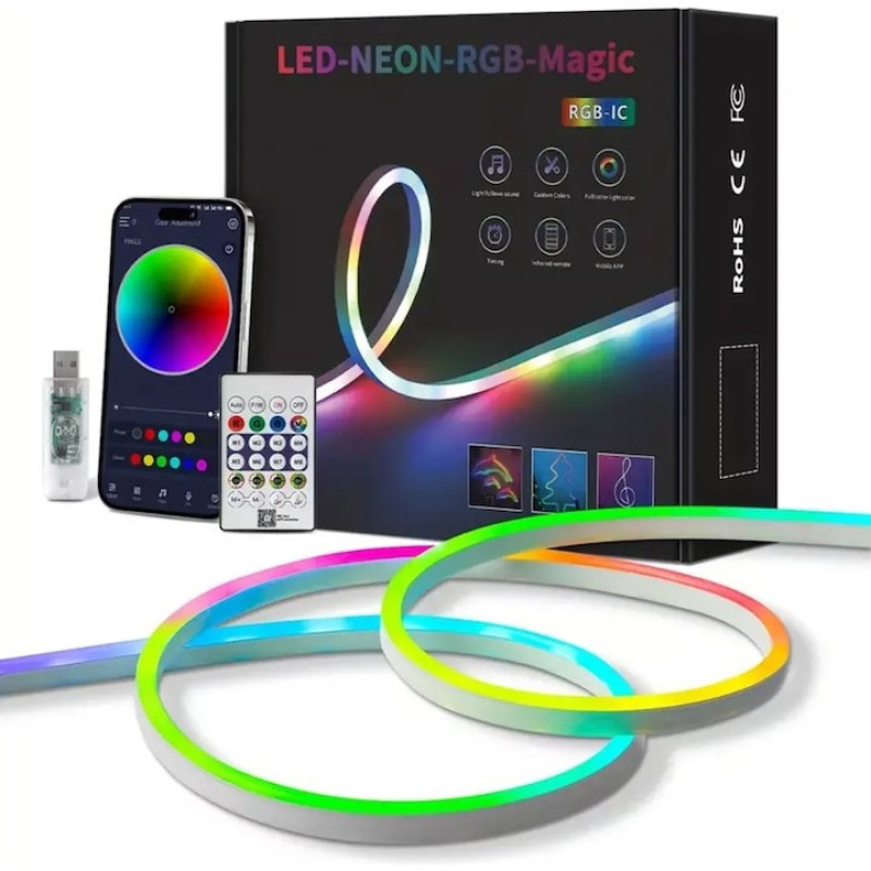 ریسه نئون فلکسی مدل LED-NEON-RGB-IC برنامه پذیر 5 متری