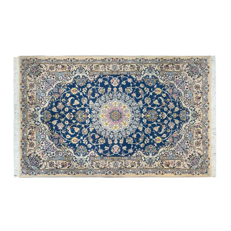 فرش دستبافت سه و نیم متری مدل نایین کد F-NA-LA-03 زمینه آبی فیروزه ای