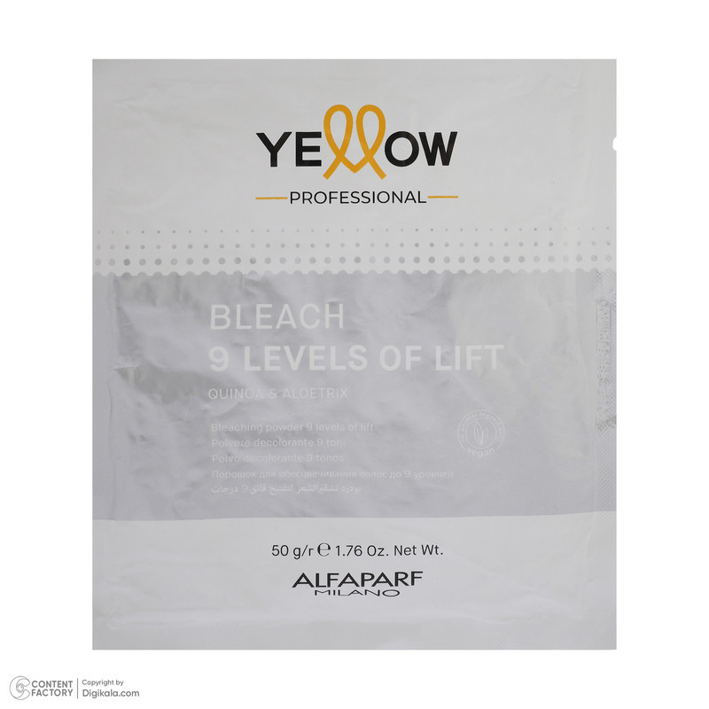 پودر دکلره یلو مدل 9Levels of lift وزن 50 گرم رنگ سفید