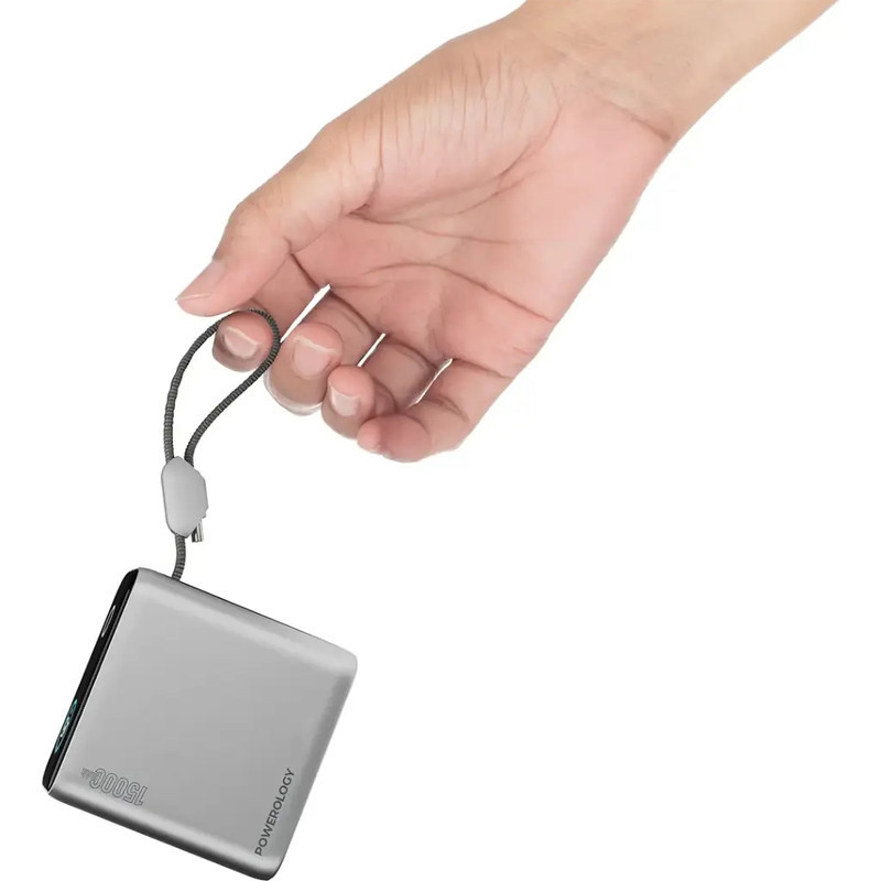 پاور بانک 45 وات پاورولوجی مدل ppbcha60 با ظرفیت 15000 هزار میلی آمپر ساعت به همراه کابل USB-C