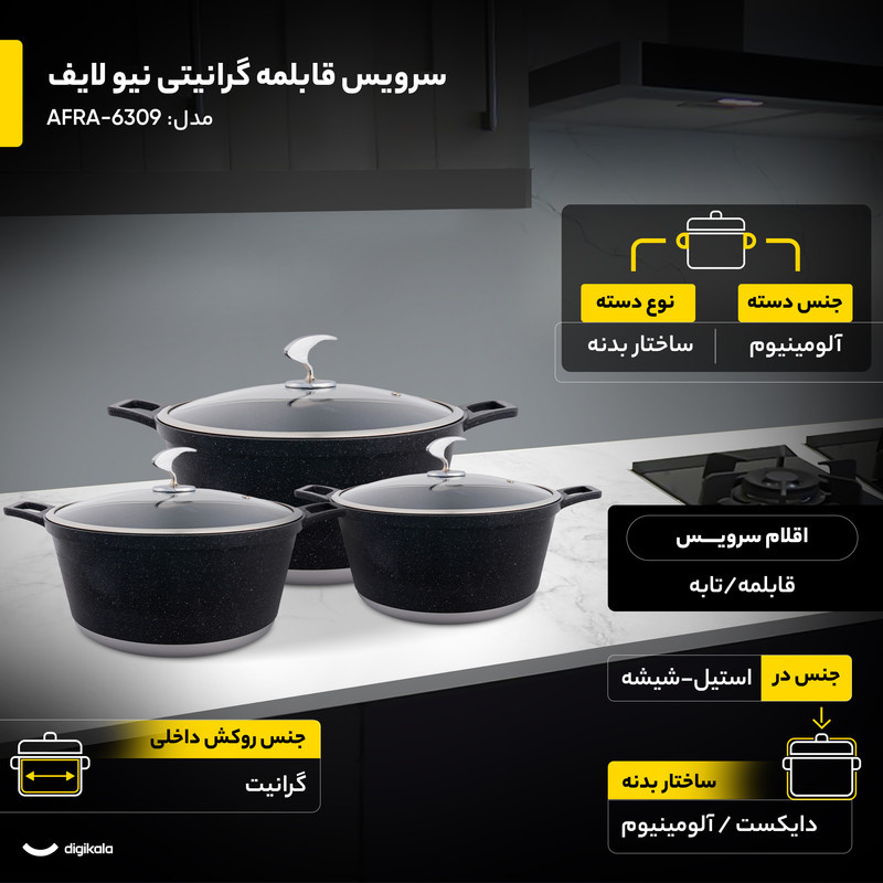 سرویس قابلمه گرانیتی 8 پارچه نیو لایف مدل AFRA-6309