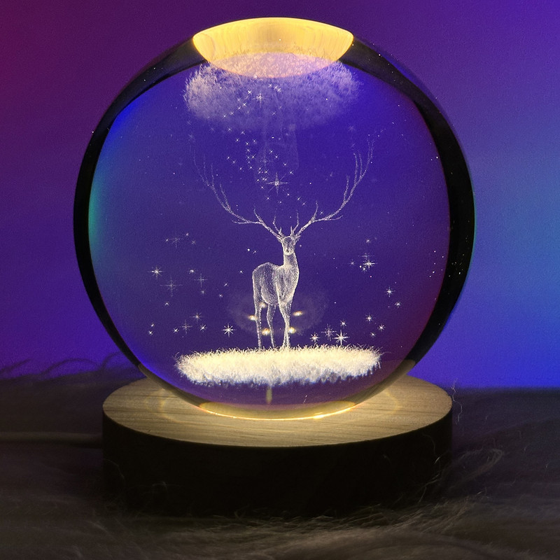 چراغ خواب مدل گوی شیشه ای 3D طرح گوزن