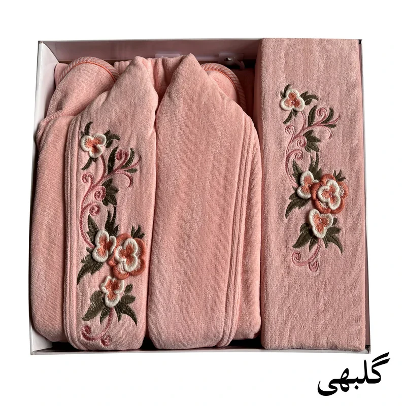 سرویس حوله پالتویی 4 تکه طرح ماریبور مدل گلبرگ کد 1