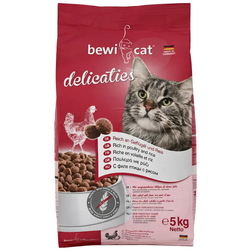 غذای خشک گربه بالغ بوی کت مدل Delicaties طعم مرغ و برنج وزن 5 کیلوگرم