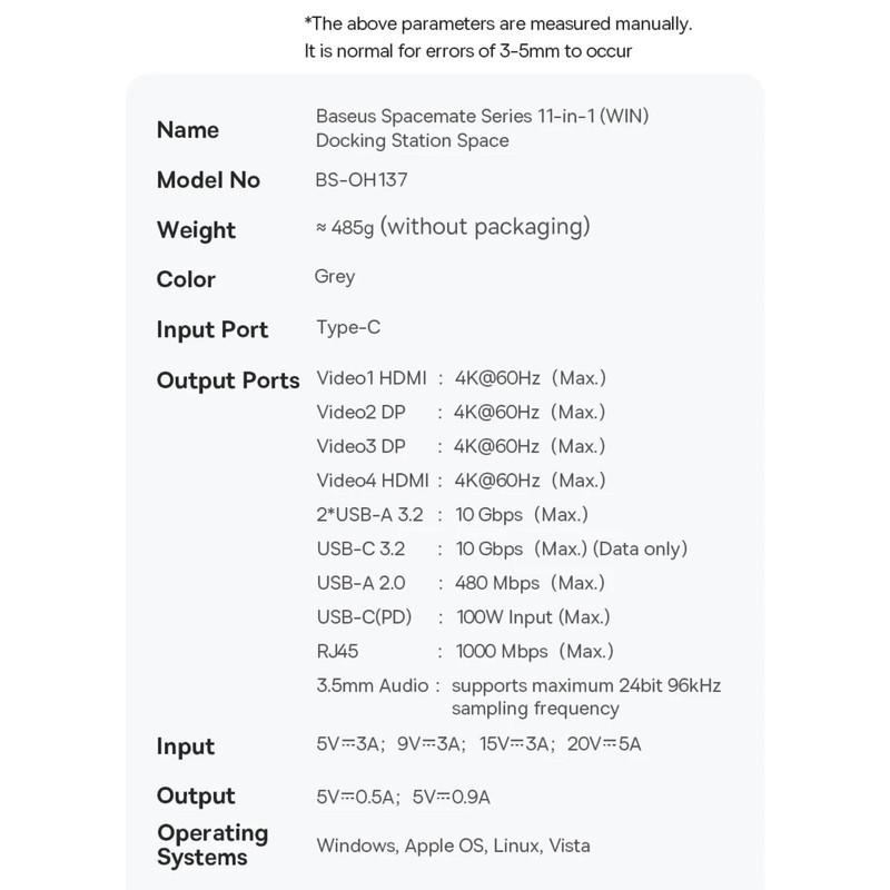 هاب 11 پورت USB-C بیسوس مدل BS-OH137  Spacemate Series
