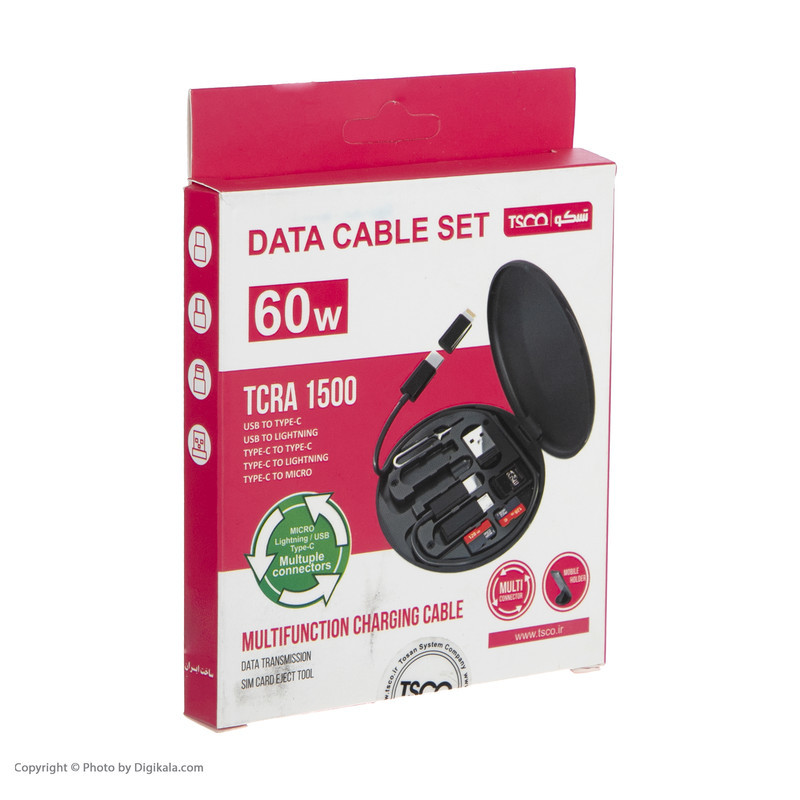 کابل تبدیل USB-C به USB-C  لایتنینگ  USB  micro USB تسکو مدل TCRA 1500 طول 0.22 متر