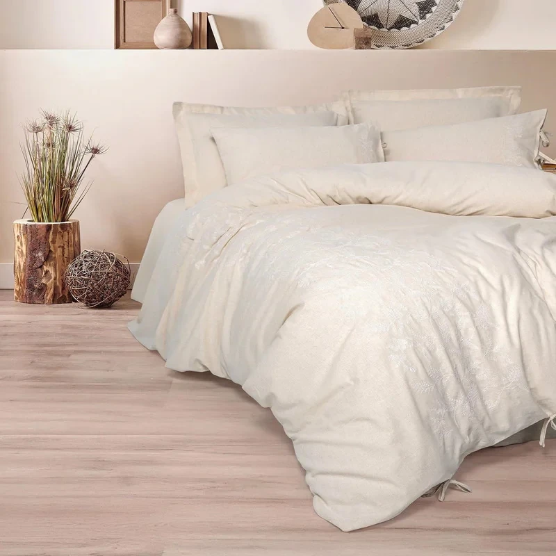 سرویس ملحفه دو نفره 6 تکه کاتن باکس مدل Cotton Keten Kivora Bej