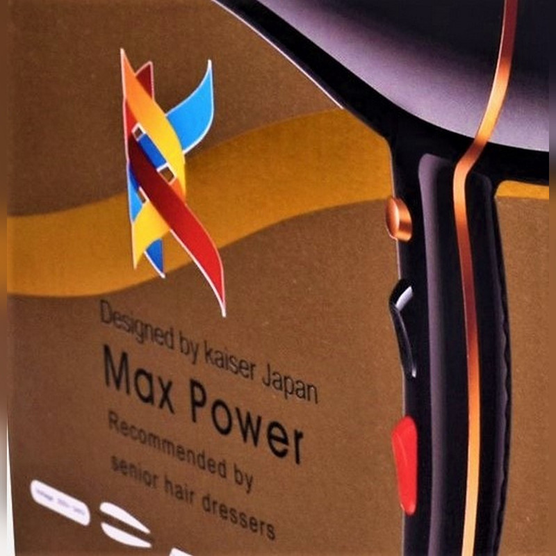 سشوار حرفه‌ای 2400 وات کایسر مدل Max Power کد KA-9080، موتور AC، وزن 1000 گرم، المنت تیتانیوم، دارای سری متمرکز‌کننده باریک، متمرکز‌کننده پهن با ویژگی صاف‌کنندگی، حجم‌دهندگی، با قابلیت باد سرد