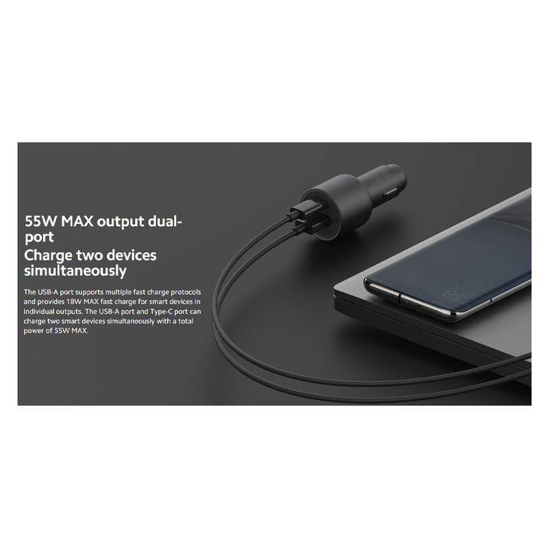 شارژر فندکی 67 وات دو پورت شیائومی مدل CC07ZM به همراه کابل شارژ USB-C به طول 1 متر