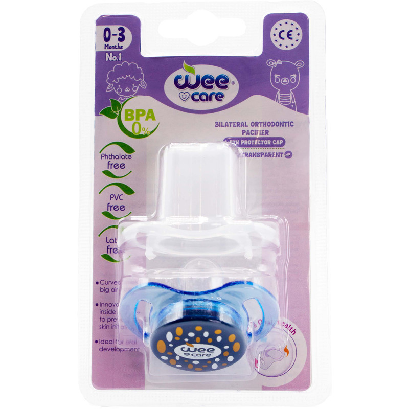 پستانک ارتودنسی وی کر مدل دربدار شفاف چاپدار سایز 0-3 ماه کد P142