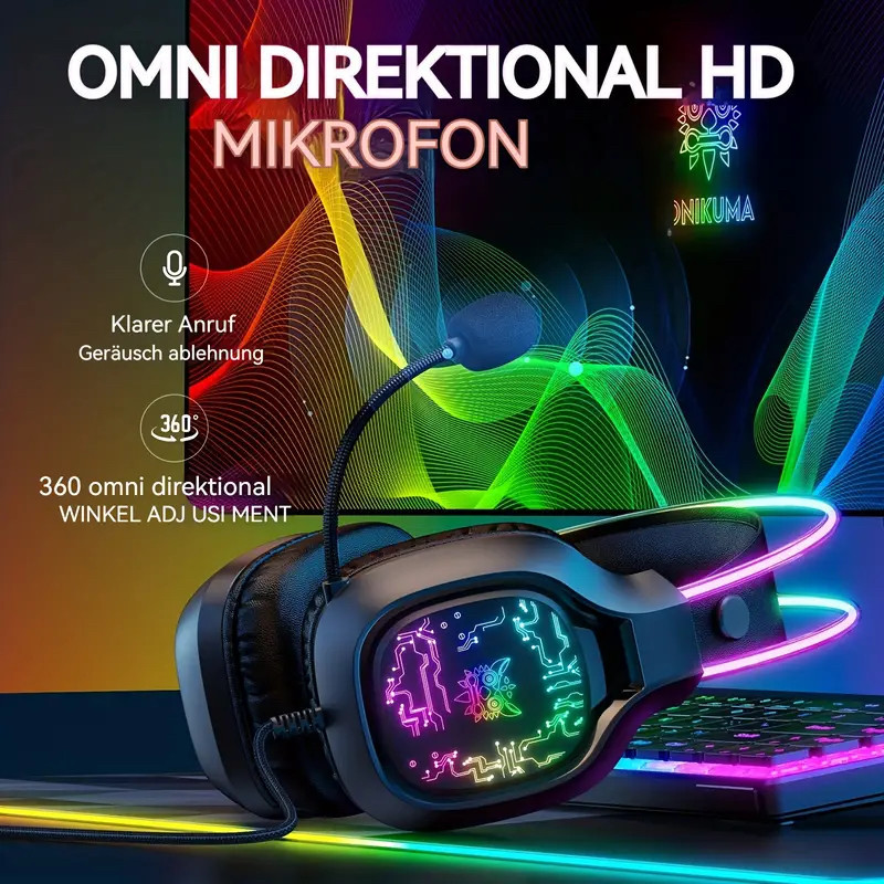 هدست گیمینگ Onikuma مدل X22 بدون قابلیت نویز کنسلینگ، درگاه USB، دارای نورپردازی RGB، امپدانس 32 اهم